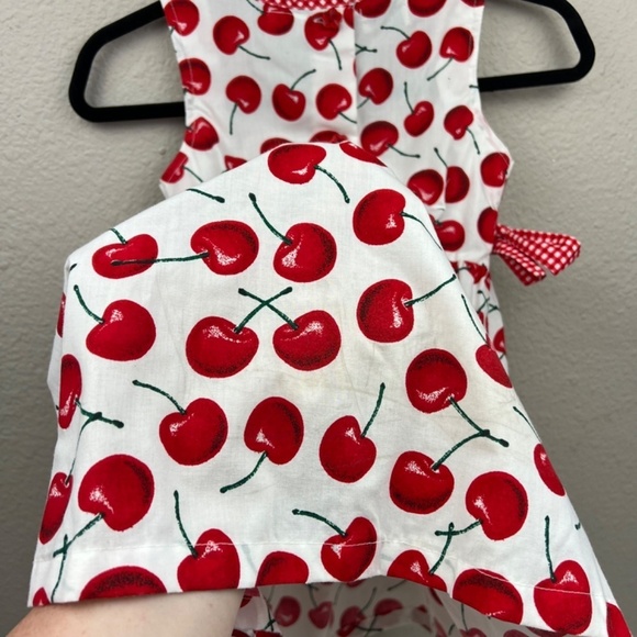 Rachel's Kids Girl's Cherry Dress with Gingham Trim and Side Ties Sz 6X - Picture 5 of 6